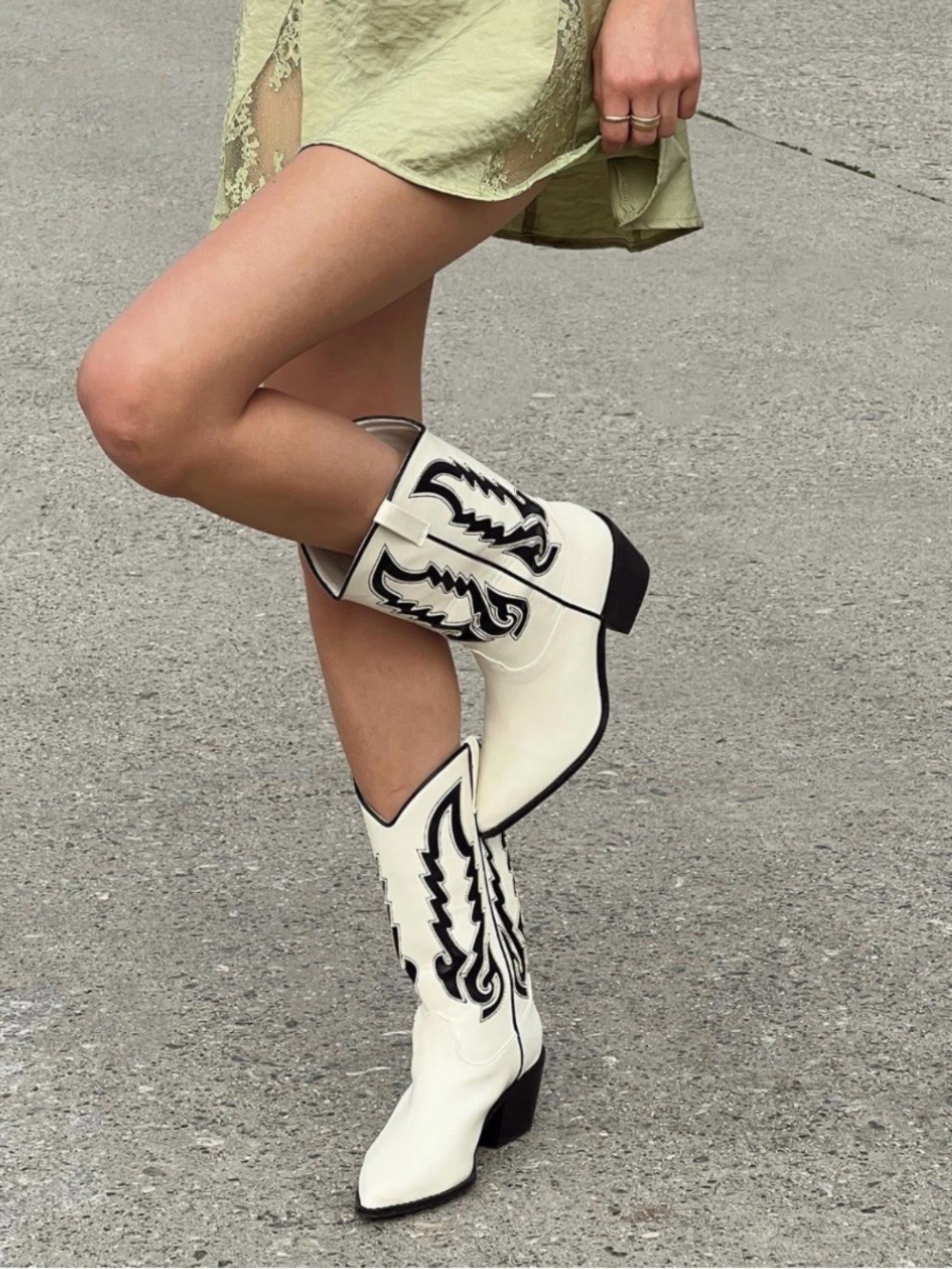 Women’s White Western Embroidered Mid-Calf Boots